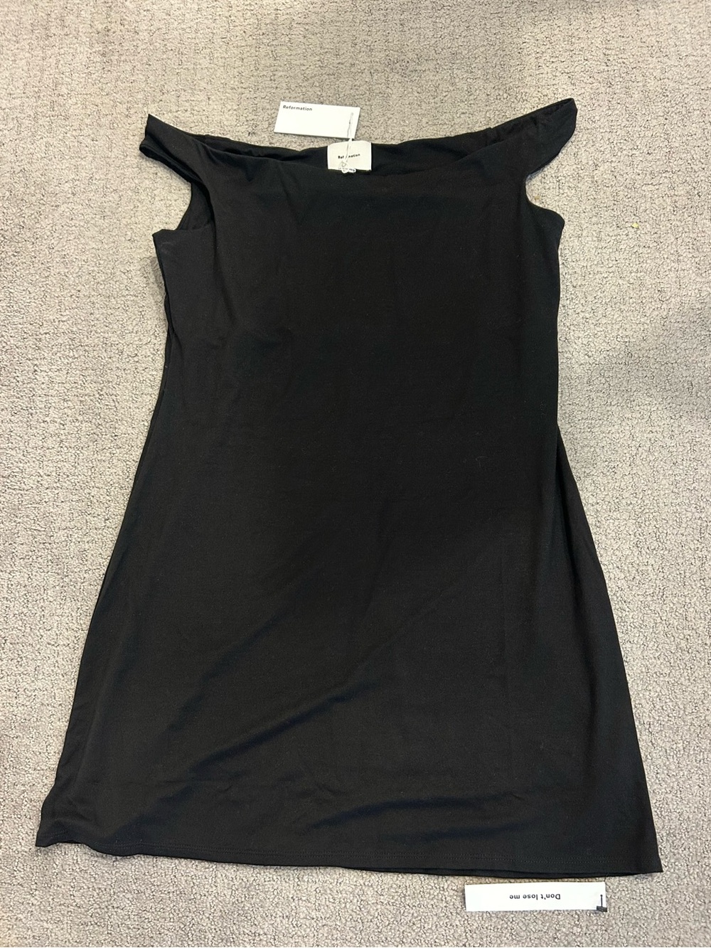 Reformation Black Off-Shoulder Mini Dress